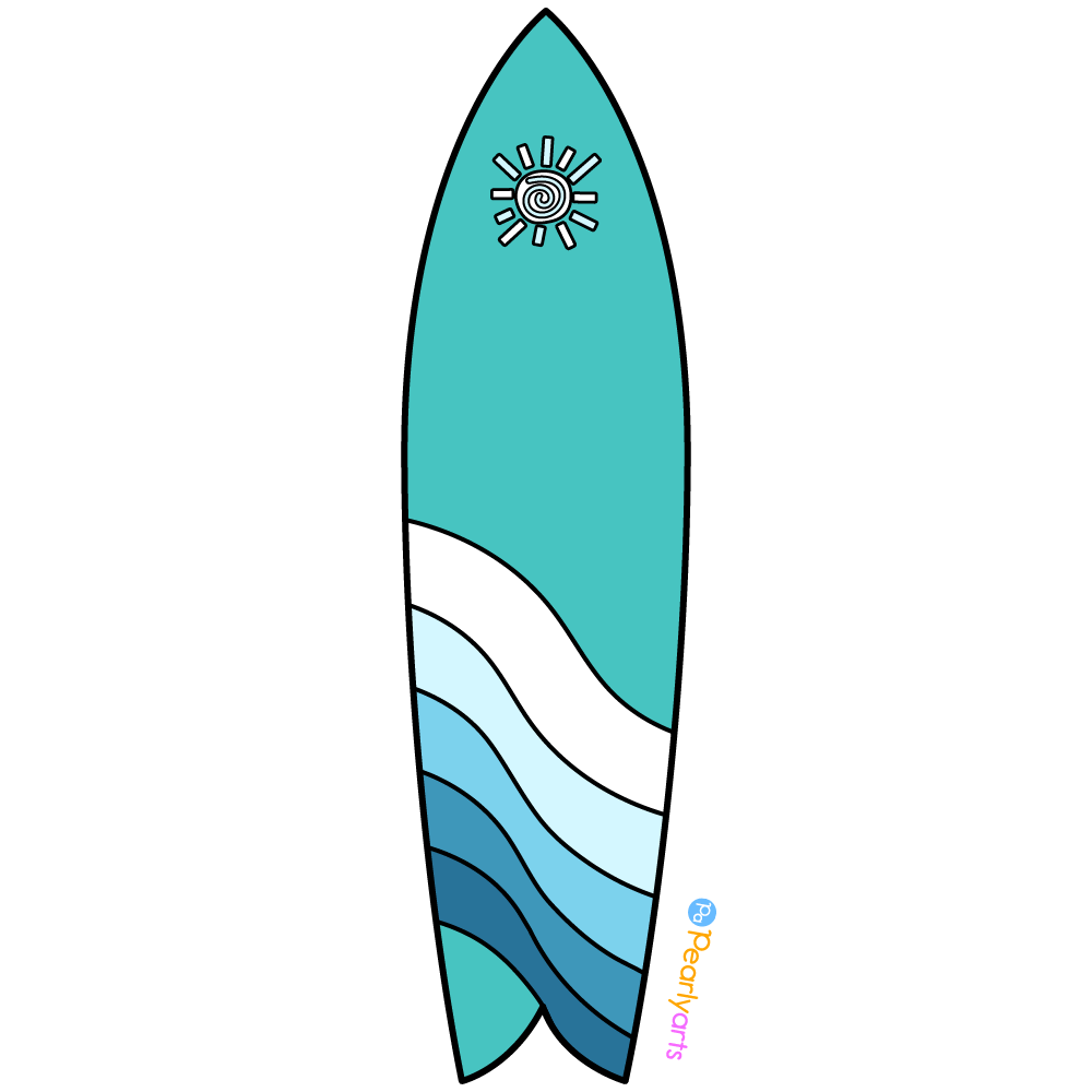 FREE Blue Surfboard Clipart with outline WM | Pearly Arts