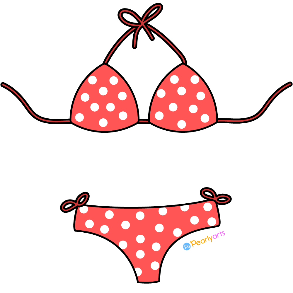 FREE Red Bikini Clipart with outline WM | Pearly Arts
