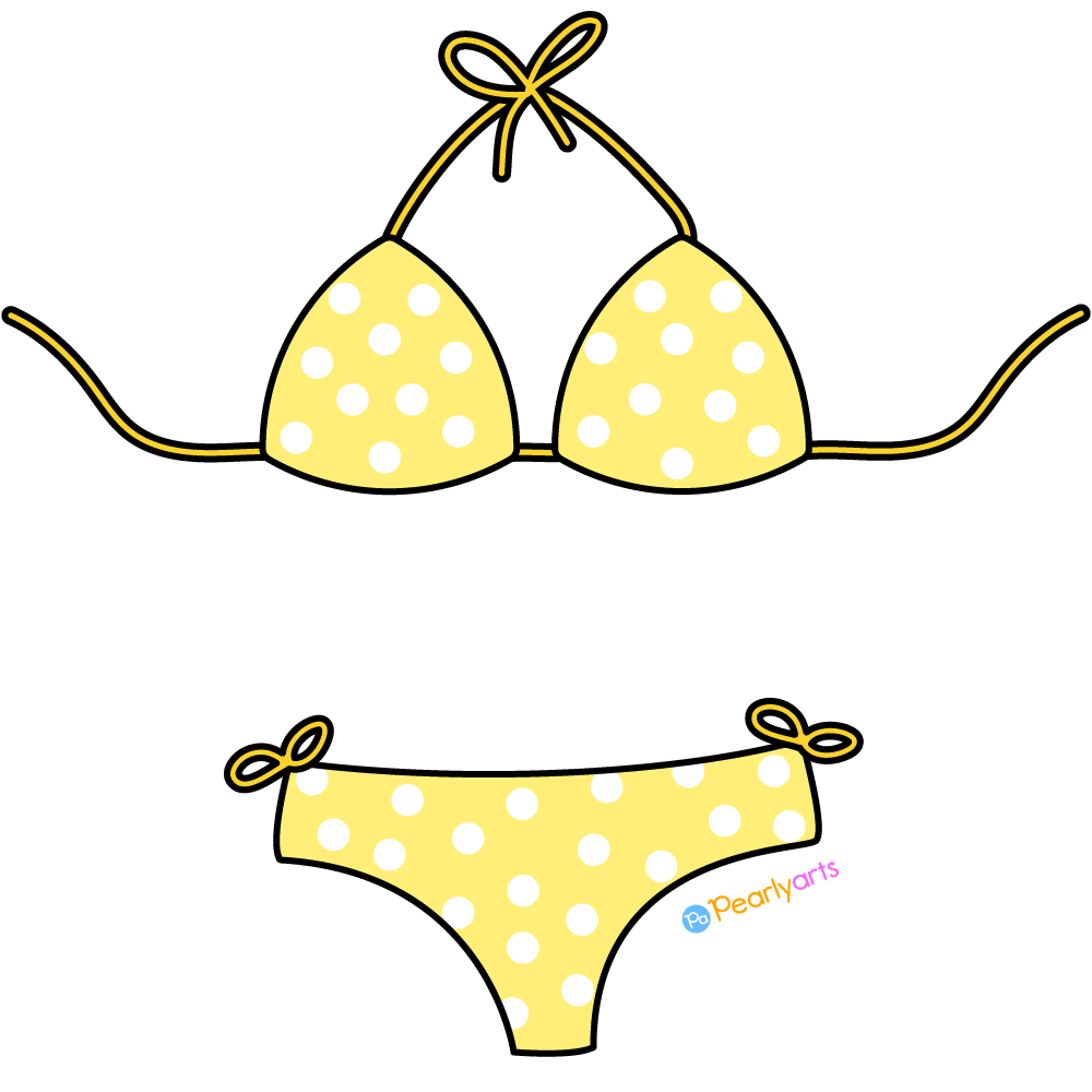 FREE Yellow Bikini Clipart with outline WM | Pearly Arts