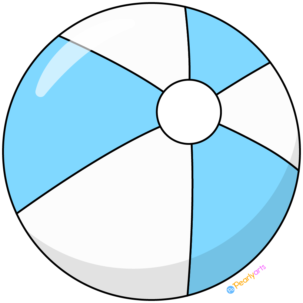 Free Blue and White Beach Ball Clipart with outline WM | Pearly Arts