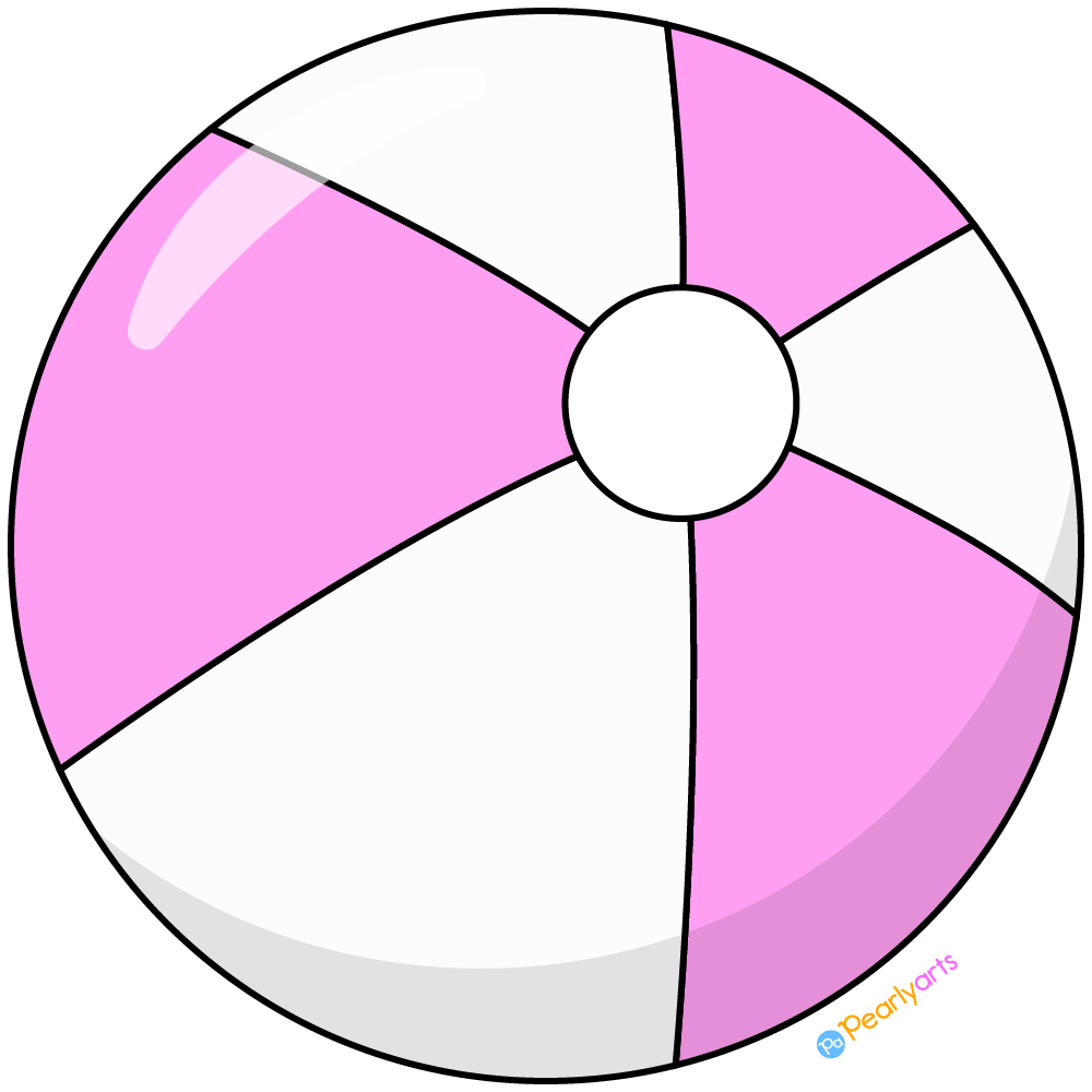 Free Pink and White Beach Ball Clipart with outline WM | Pearly Arts