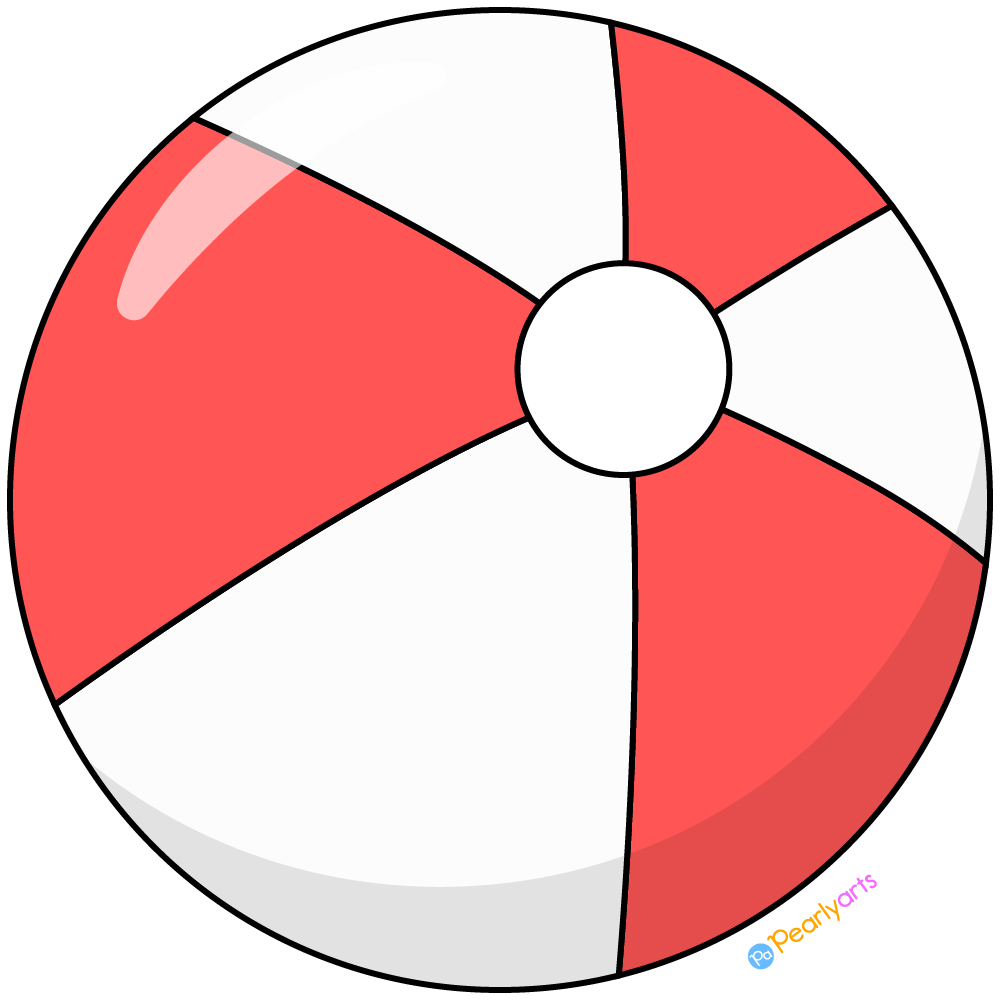 Free Red and White Beach Ball Clipart with outline WM | Pearly Arts