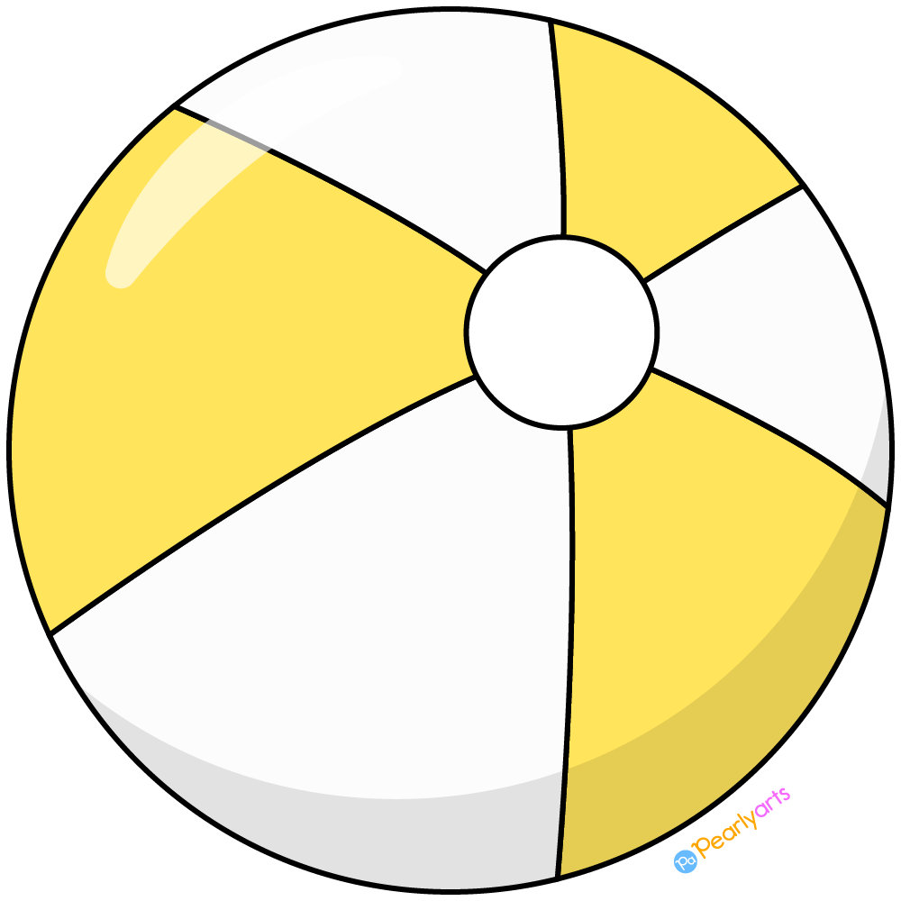 Free Yellow and White Beach Ball Clipart with outline WM | Pearly Arts