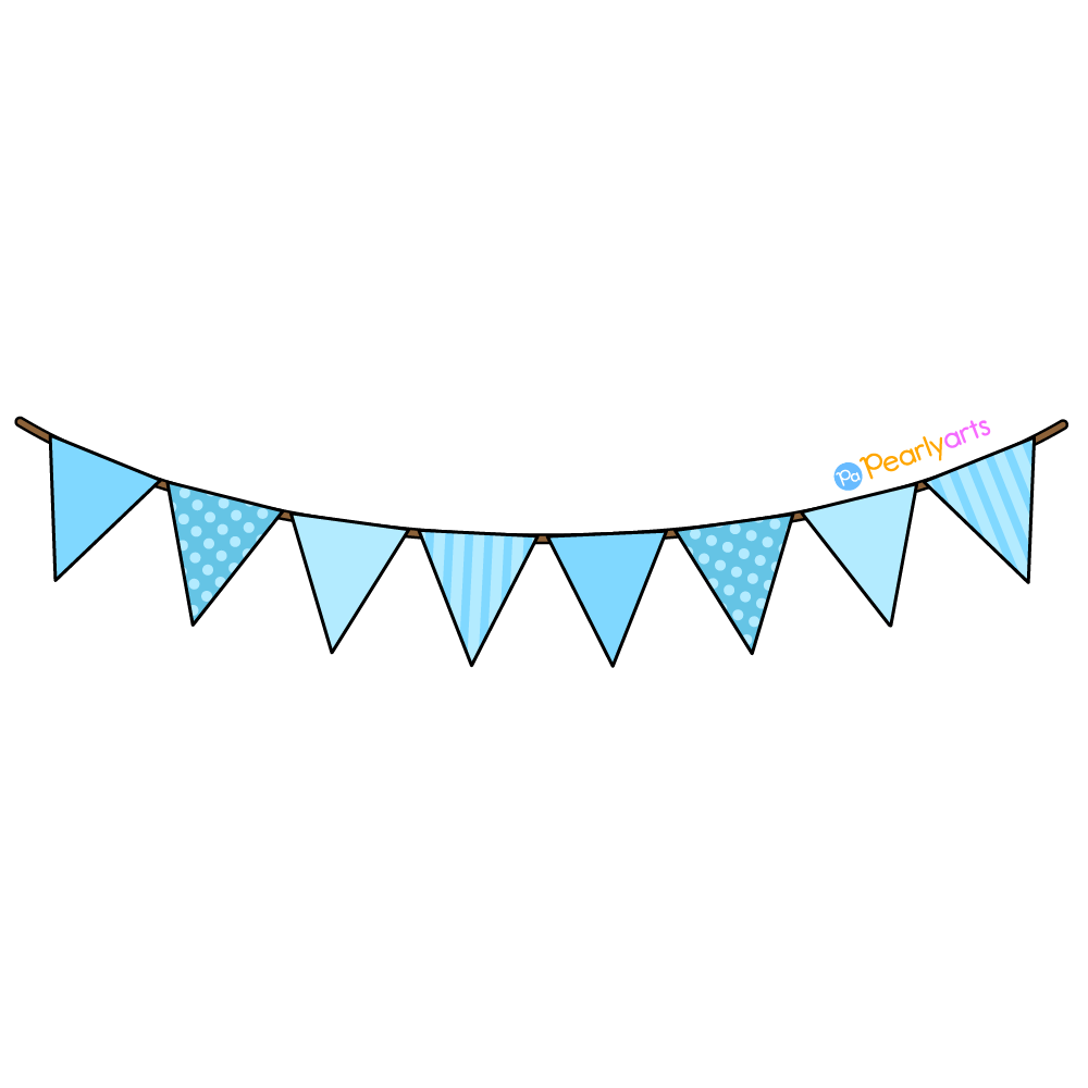 FREE Blue Pennant Banner Clipart with outline WM | Pearly Arts