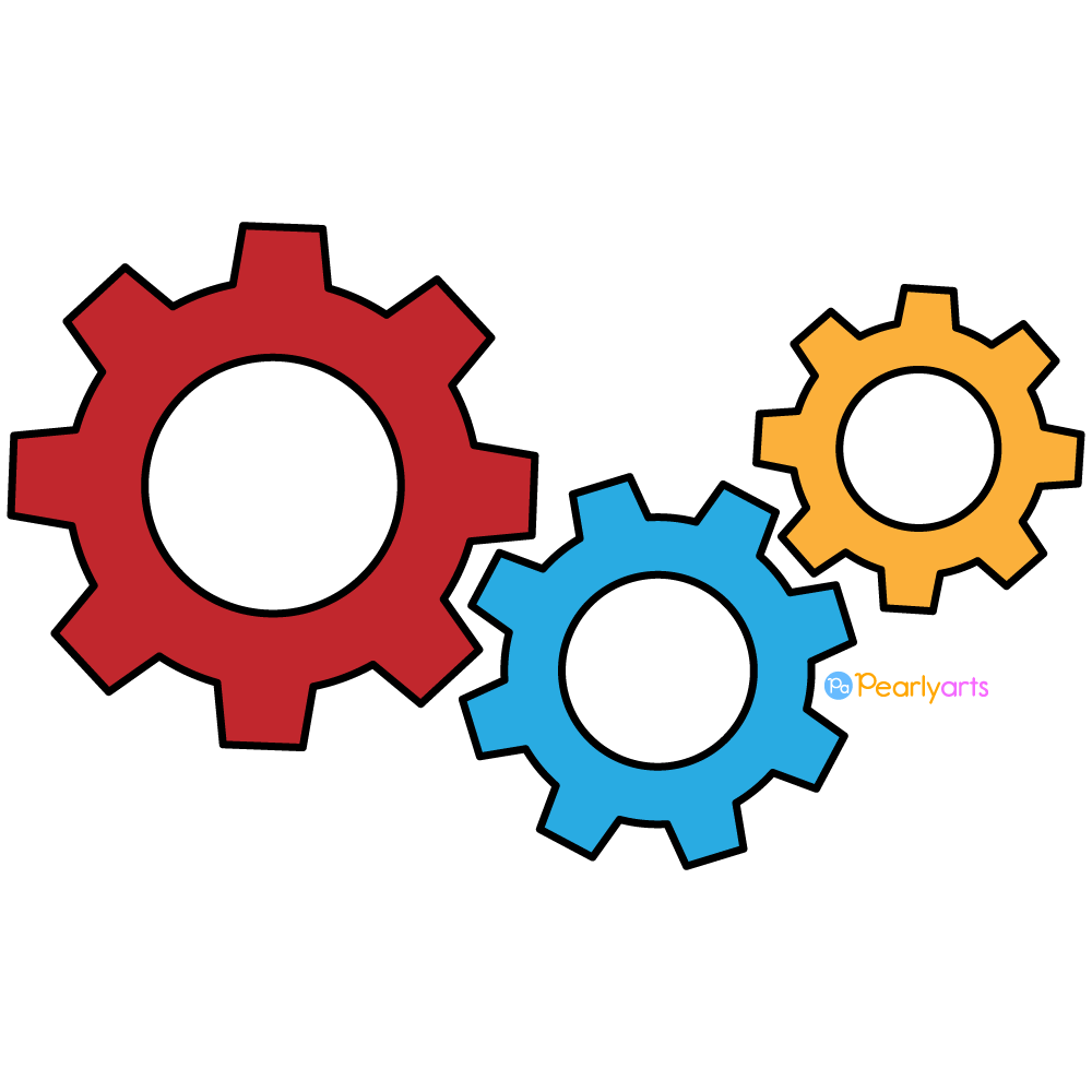 FREE Cogs and Gears Clipart with outline WM | Pearly Arts