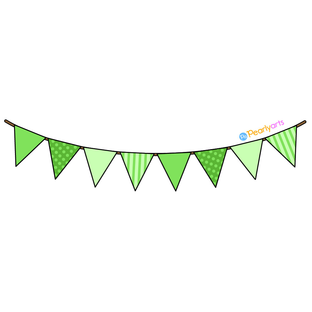 FREE Green Pennant Banner Clipart with outline WM | Pearly Arts