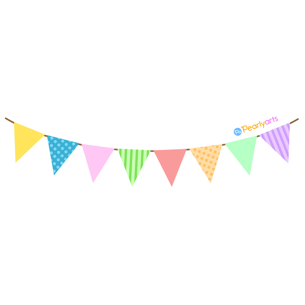 FREE Multicolored Pennant Banner Clipart WM | Pearly Arts
