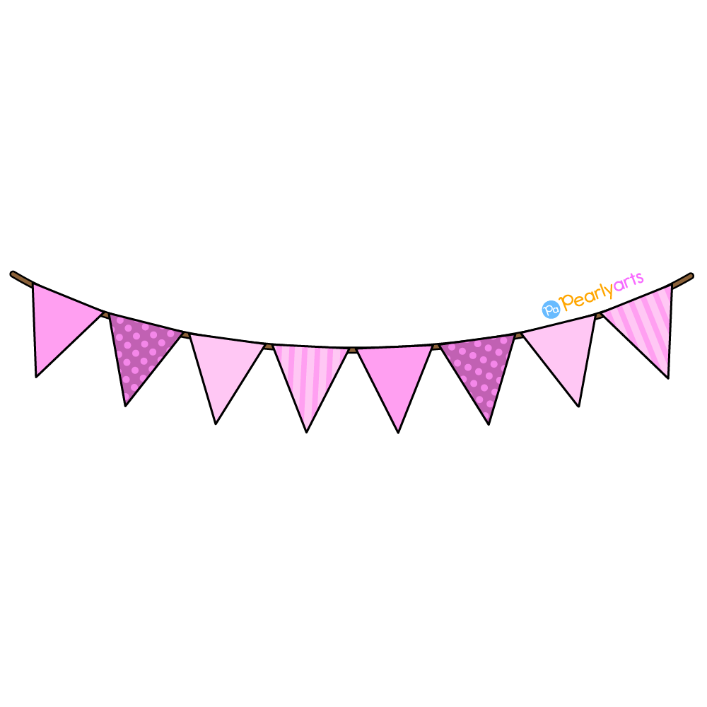 FREE Pink Pennant Banner Clipart with outline WM | Pearly Arts