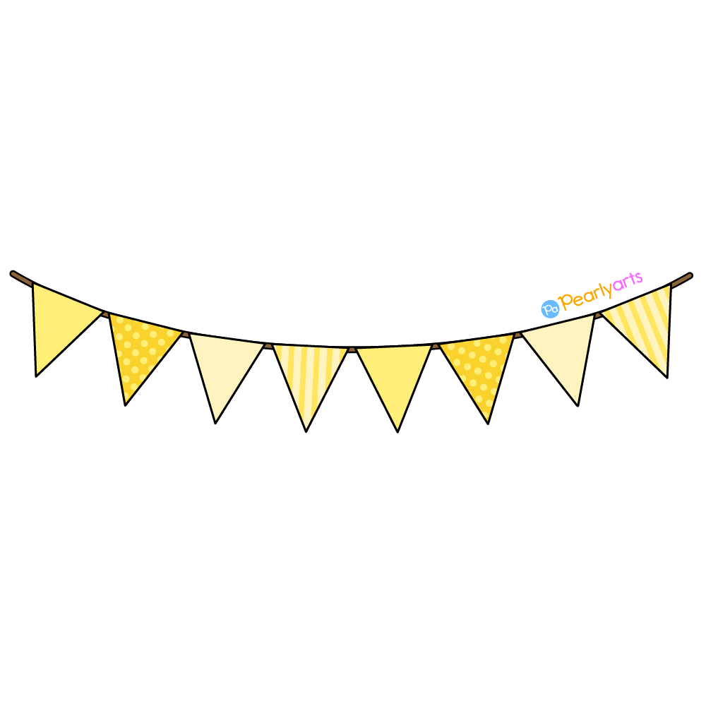 FREE Yellow Pennant Banner Clipart with outline WM | Pearly Arts