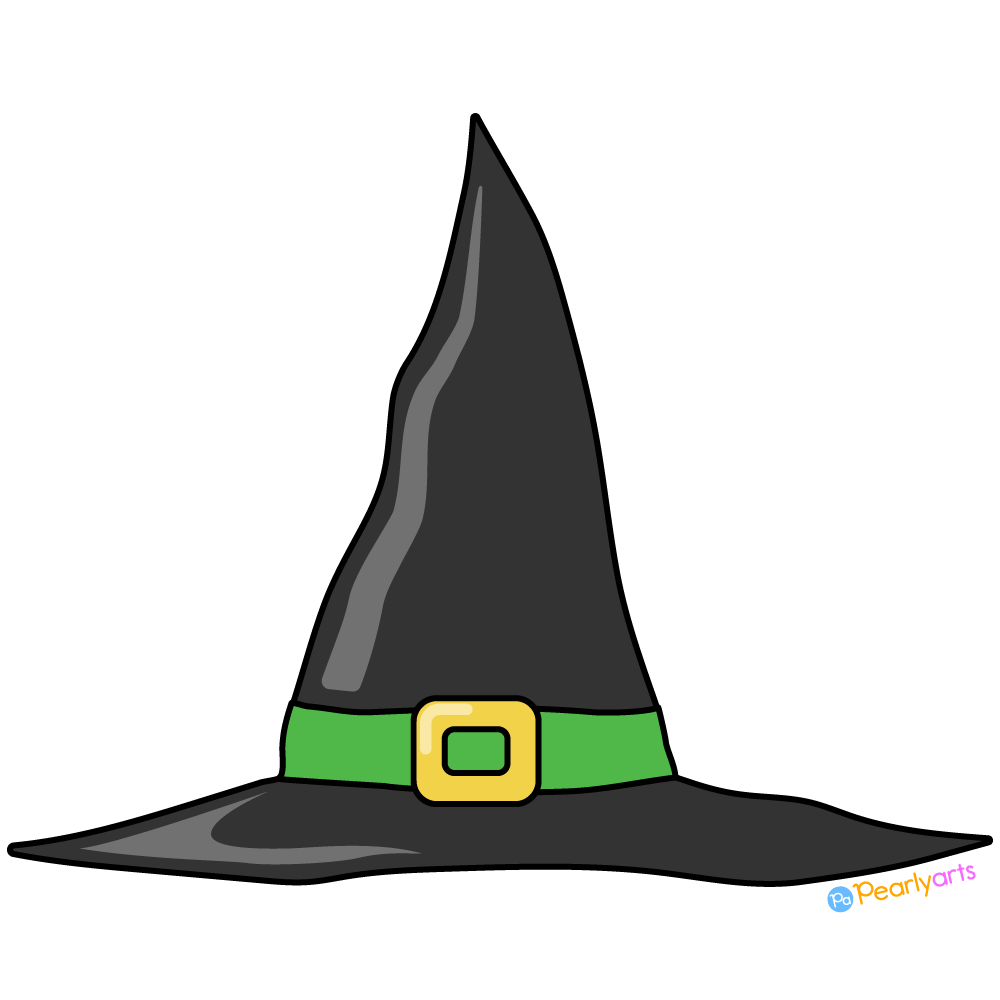 FREE Black and Green Halloween Witch Hat Clipart with outline WM | Pearly Arts
