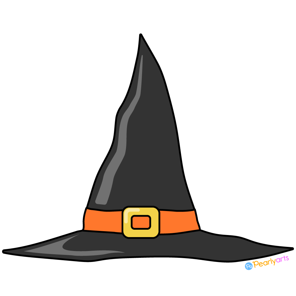 FREE Black and Orange Halloween Witch Hat Clipart with outline WM | Pearly Arts