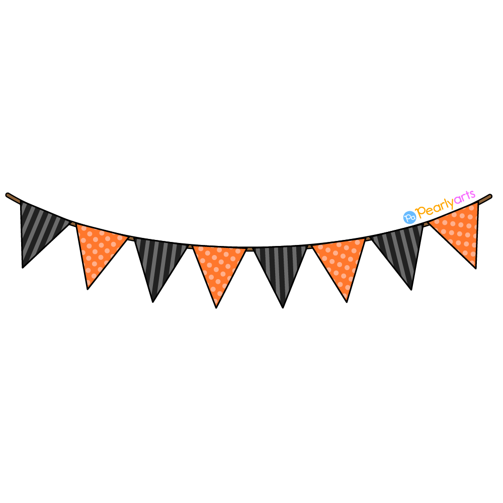 FREE Black and Orange Pennant Banner Clipart with outline WM | Pearly Arts