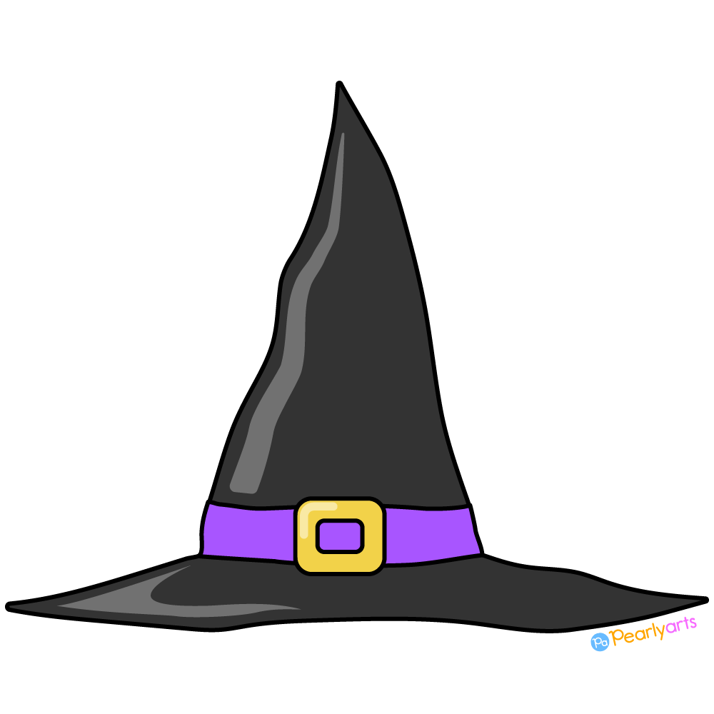 FREE Black and Purple Halloween Witch Hat Clipart with outline WM | Pearly Arts