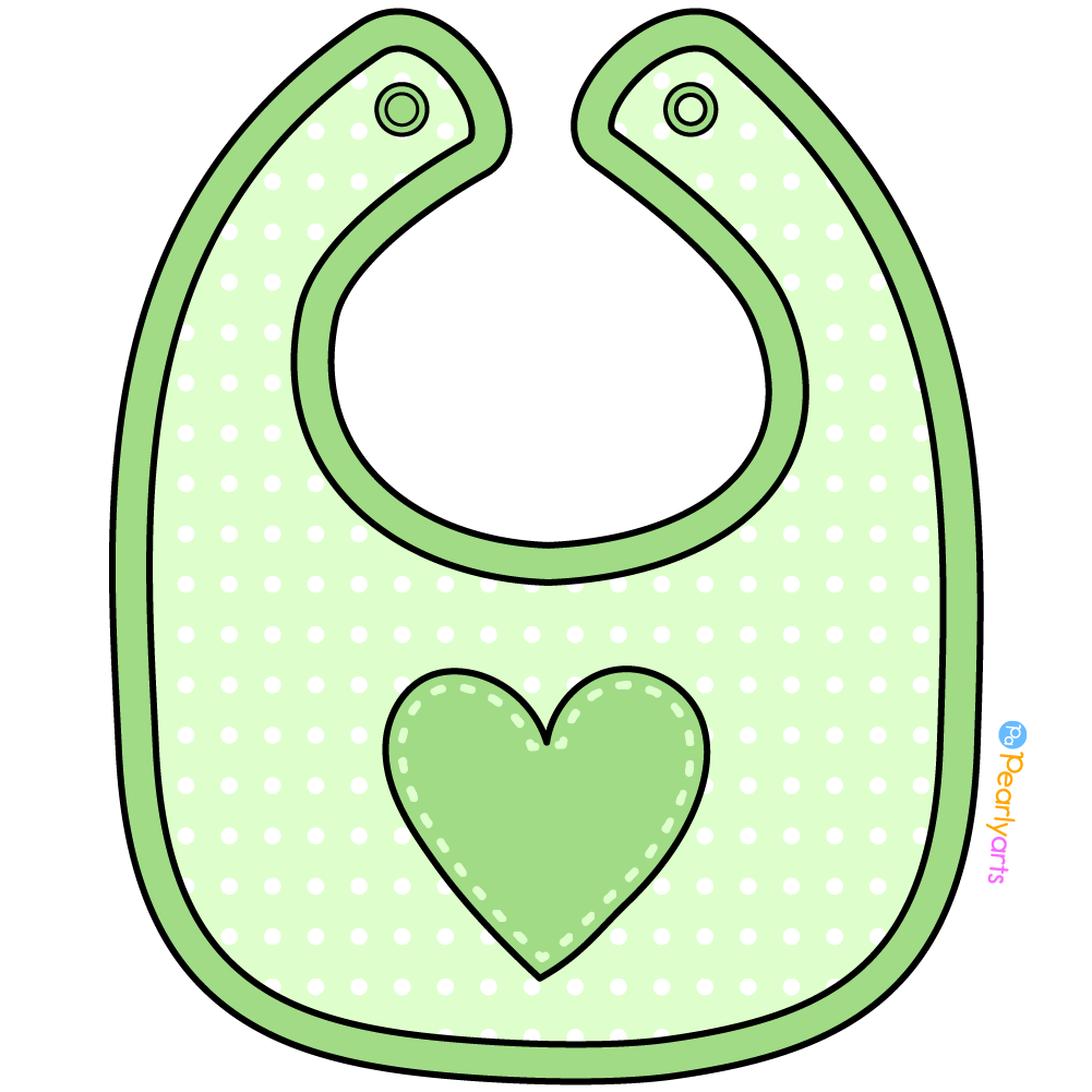 FREE Green Baby Bib Clipart with outline WM | Pearly Arts