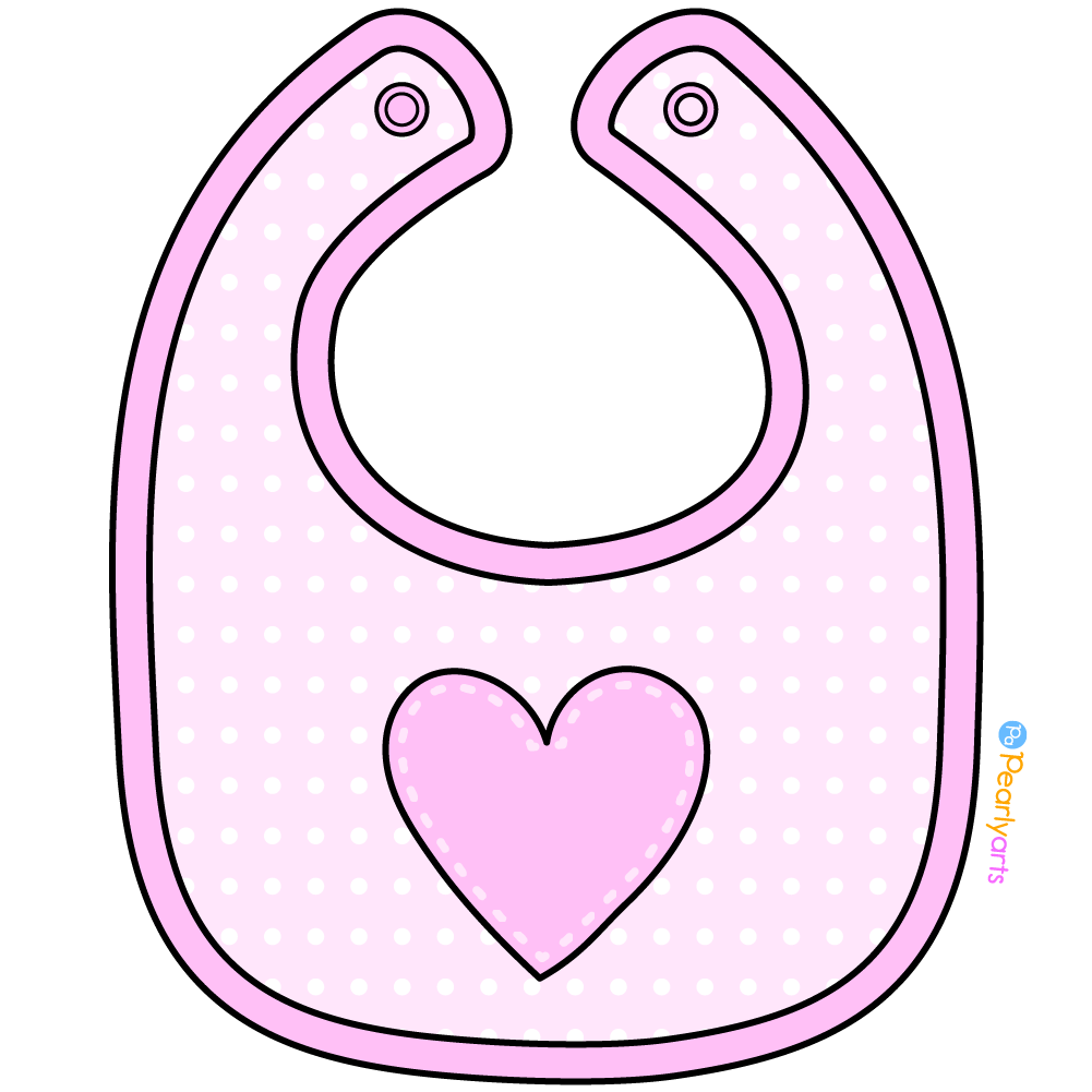 FREE Pink Baby Bib Clipart with outline WM | Pearly Arts