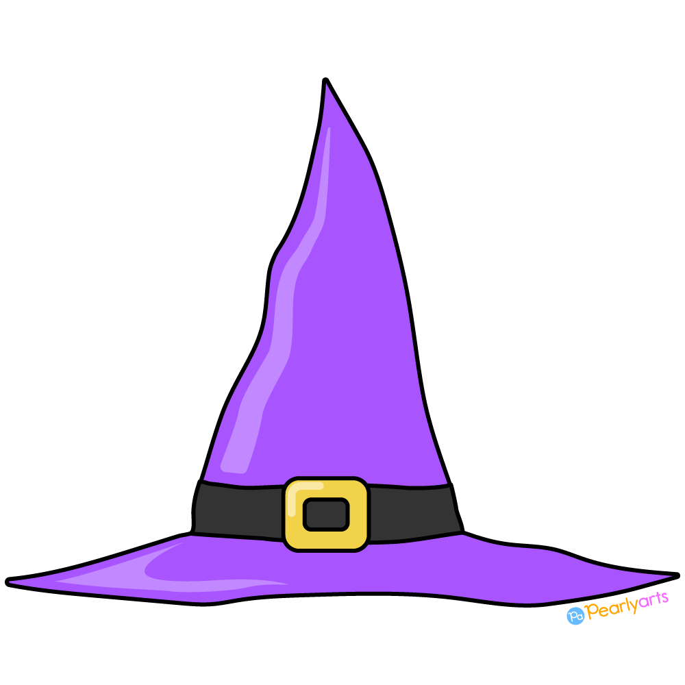 FREE Purple and Black Halloween Witch Hat Clipart with outline WM | Pearly Arts