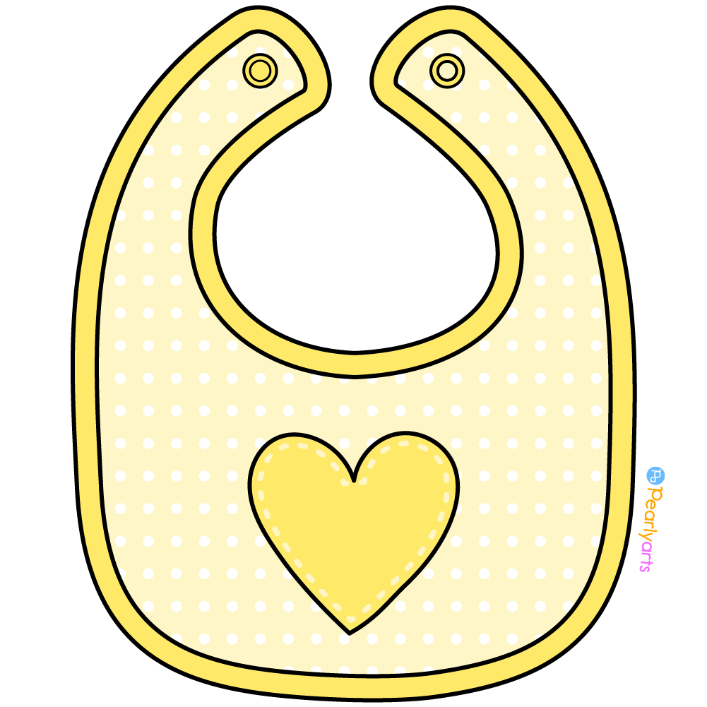 FREE Yellow Baby Bib Clipart with outline WM | Pearly Arts