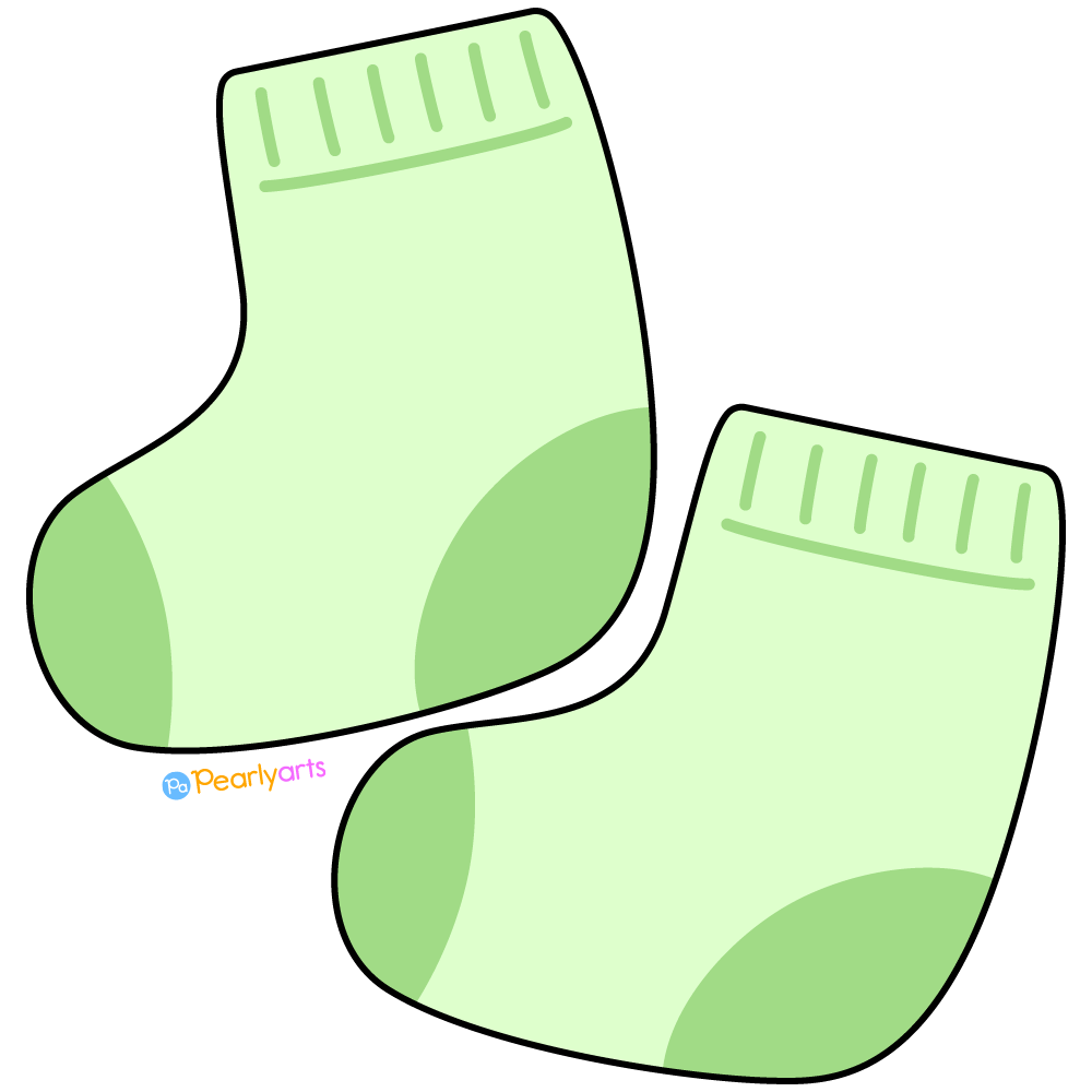 FREE Green Baby Socks Clipart with outline WM | Pearly Arts