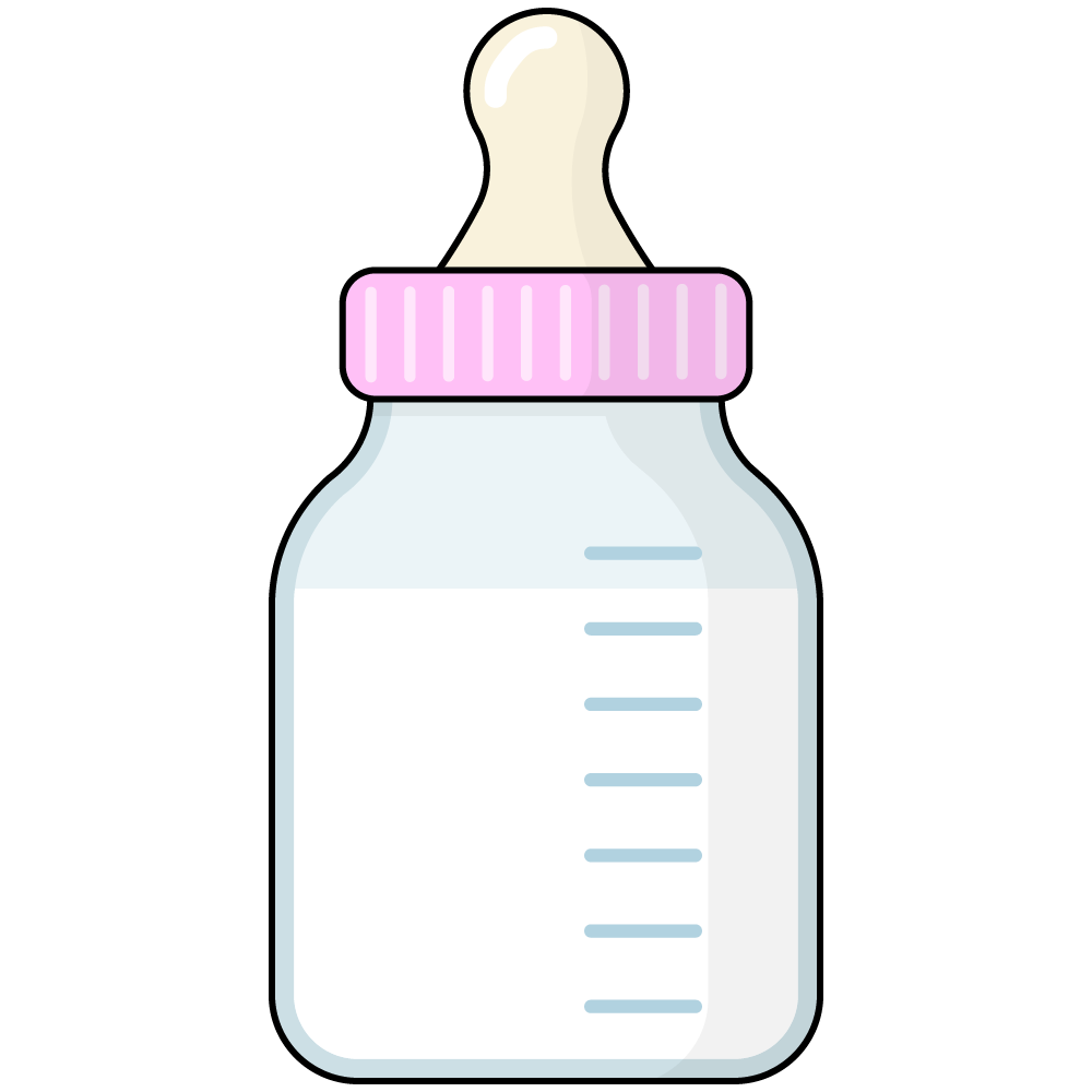FREE Pink Baby Bottle Clipart with outline WM | Pearly Arts