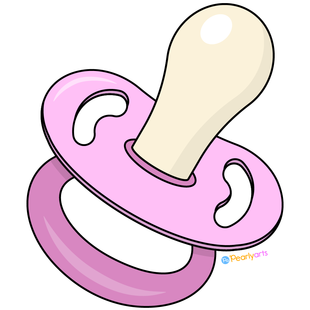 FREE Pink Baby Pacifier Clipart with outline WM | Pearly Arts