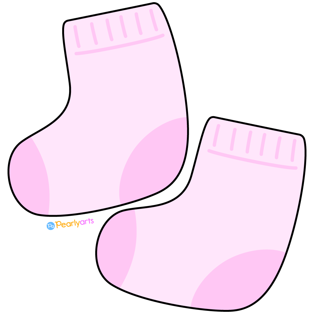 FREE Pink Baby Socks Clipart with outline WM | Pearly Arts