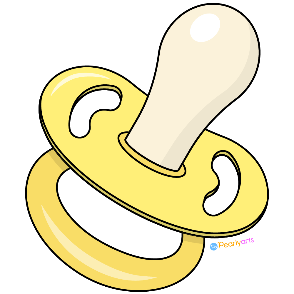 FREE Yellow Baby Pacifier Clipart with outline WM | Pearly Arts