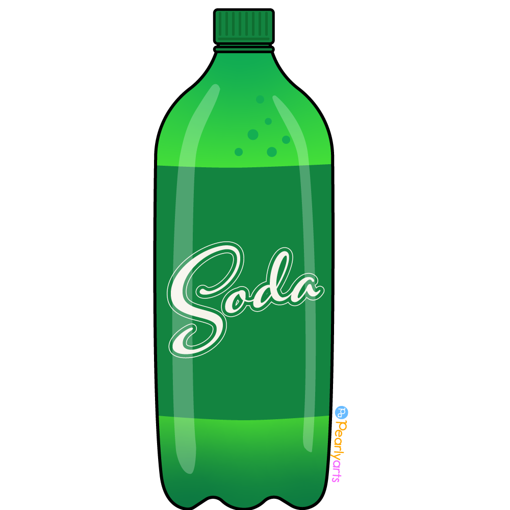 FREE Green Soda Bottle Clipart with outline WM | Pearly Arts