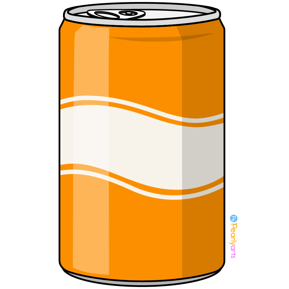 FREE Orange Soda Can Clipart with outline WM | Pearly Arts (FREE Clipart for Everyone!)