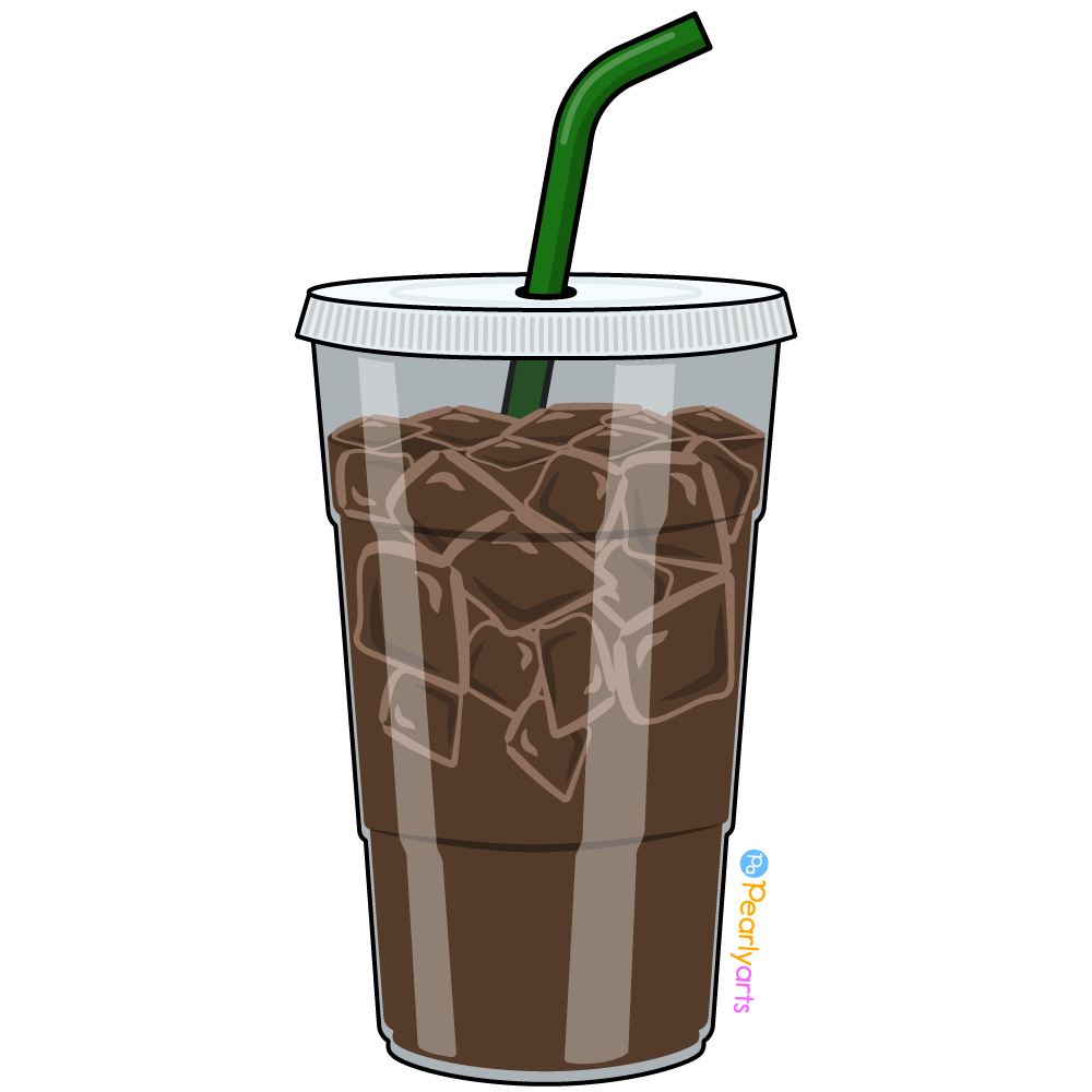 Iced Coffee Clipart with outline WM | Pearly Arts