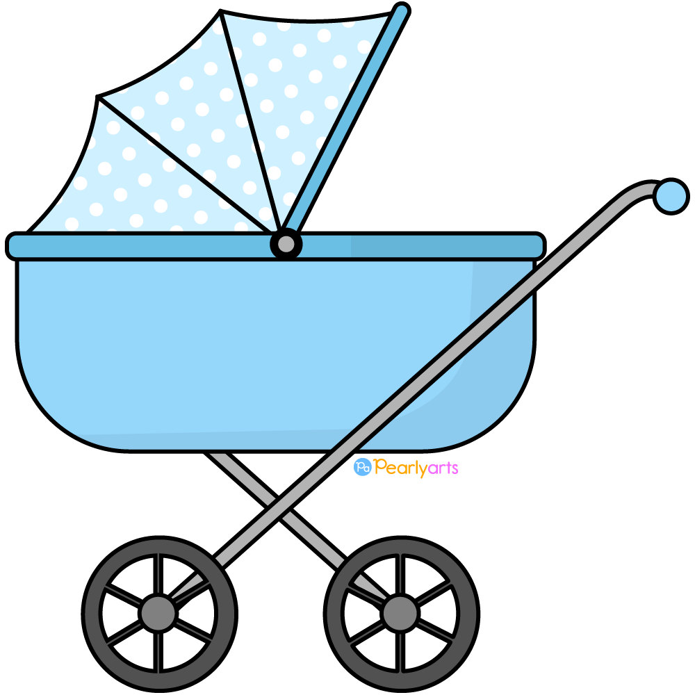 FREE Blue Baby Carriage Clipart with outline WM | Pearly Arts
