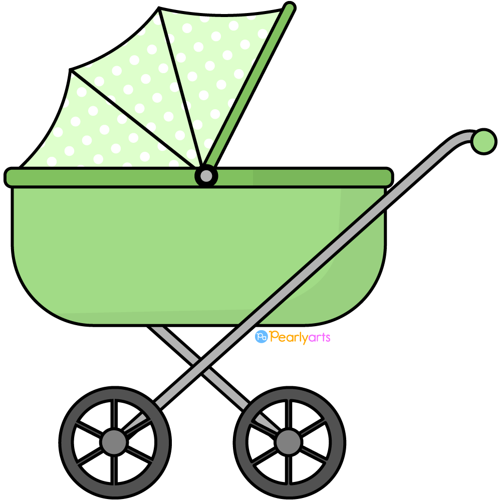 FREE Green Baby Carriage Clipart with outline WM | Pearly Arts