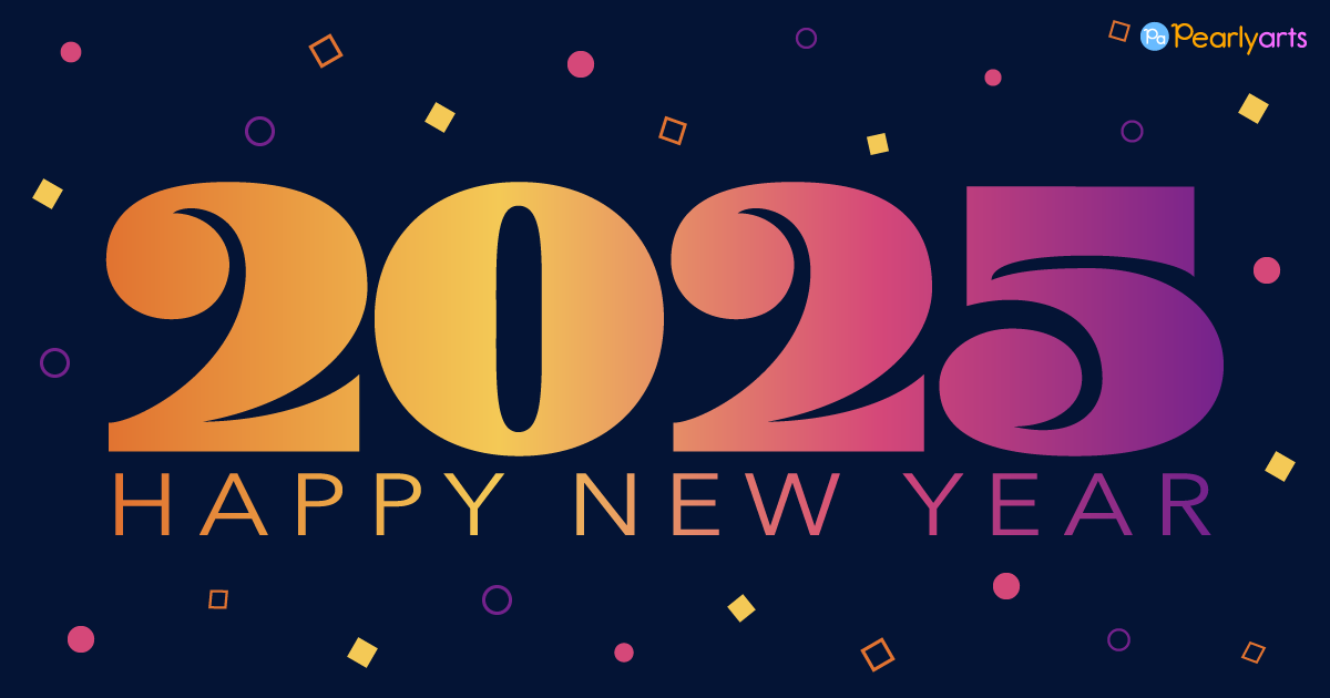FREE Happy New Year 2025 Clipart with Dark background WM | Pearly Arts