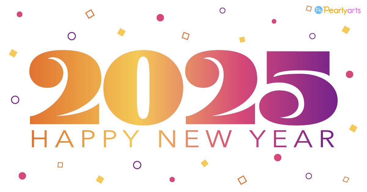 FREE Happy New Year 2025 Clipart with White background WM | Pearly Arts