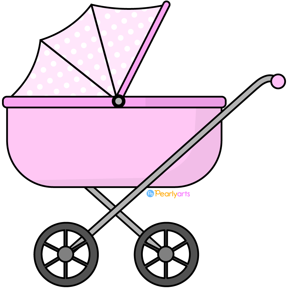FREE Pink Baby Carriage Clipart with outline WM | Pearly Arts