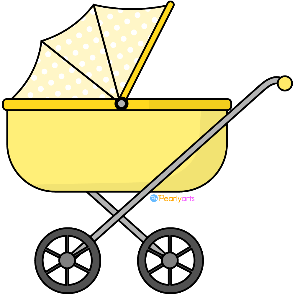 FREE Yellow Baby Carriage Clipart with outline WM | Pearly Arts