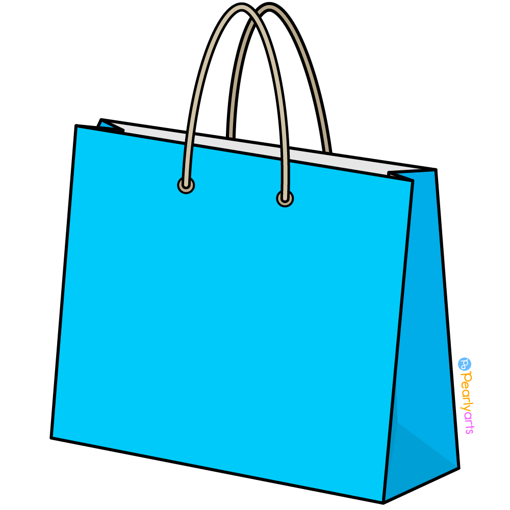 Free Blue Shopping Bag Clipart with outline WM | Pearly Arts