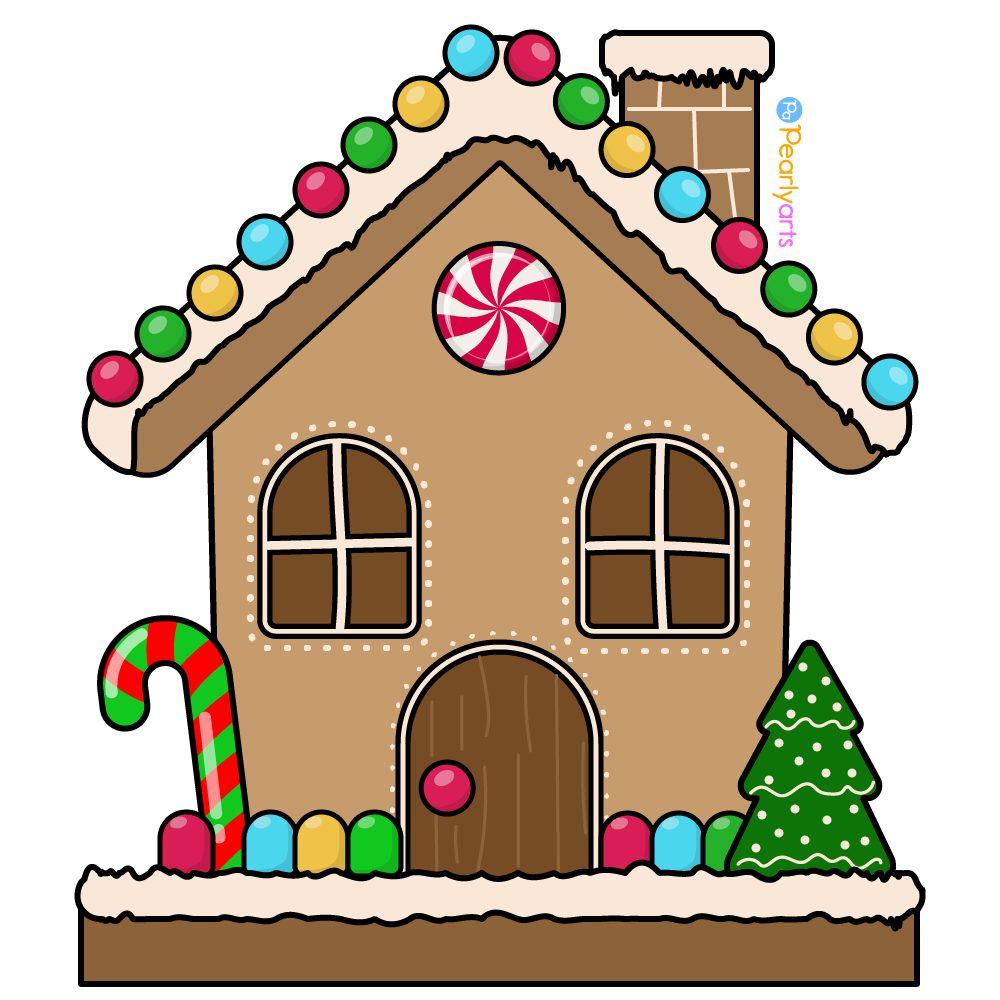 Free GingerBread House Clipart with outline WM | Pearly Arts