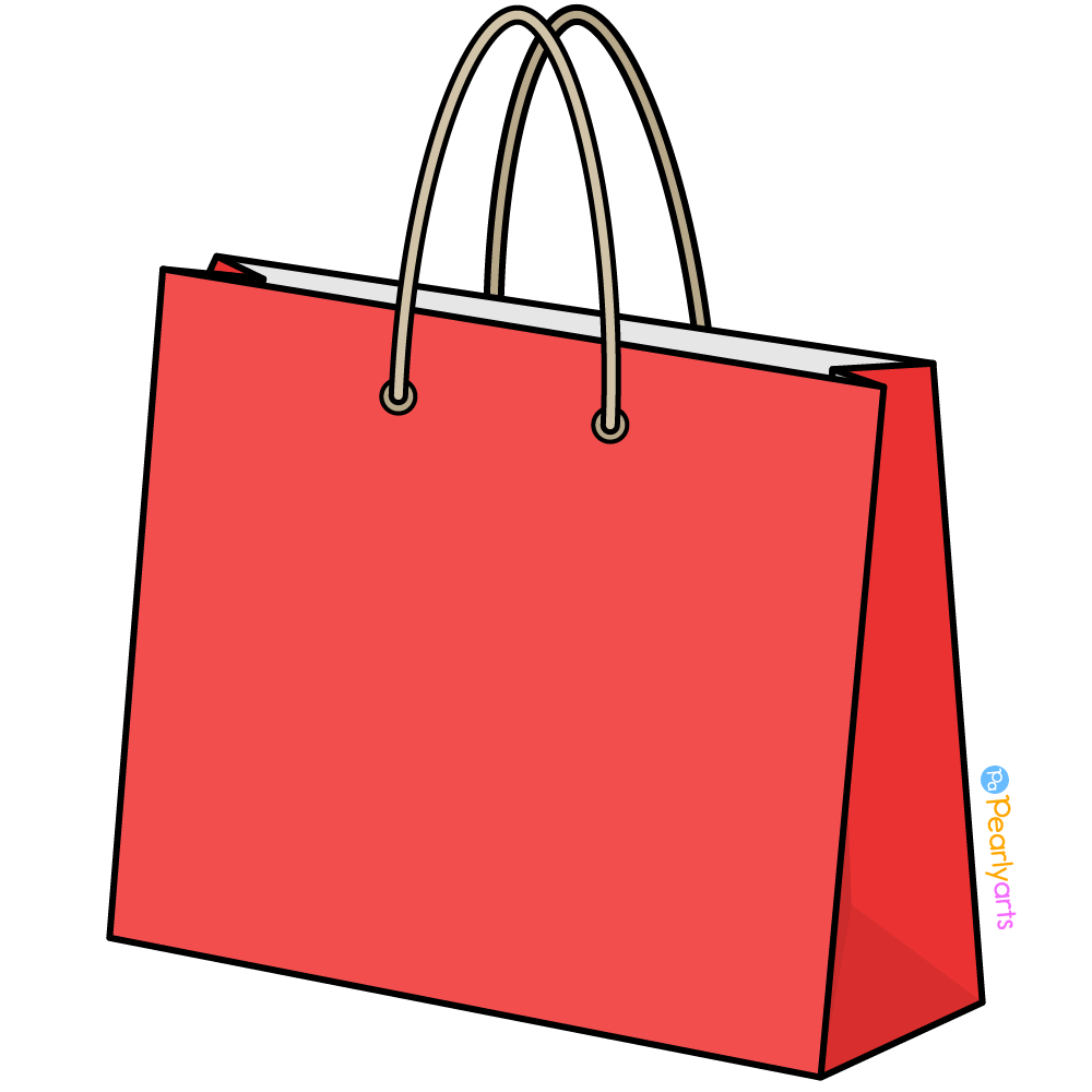 Free Red Shopping Bag Clipart with outline WM | Pearly Arts