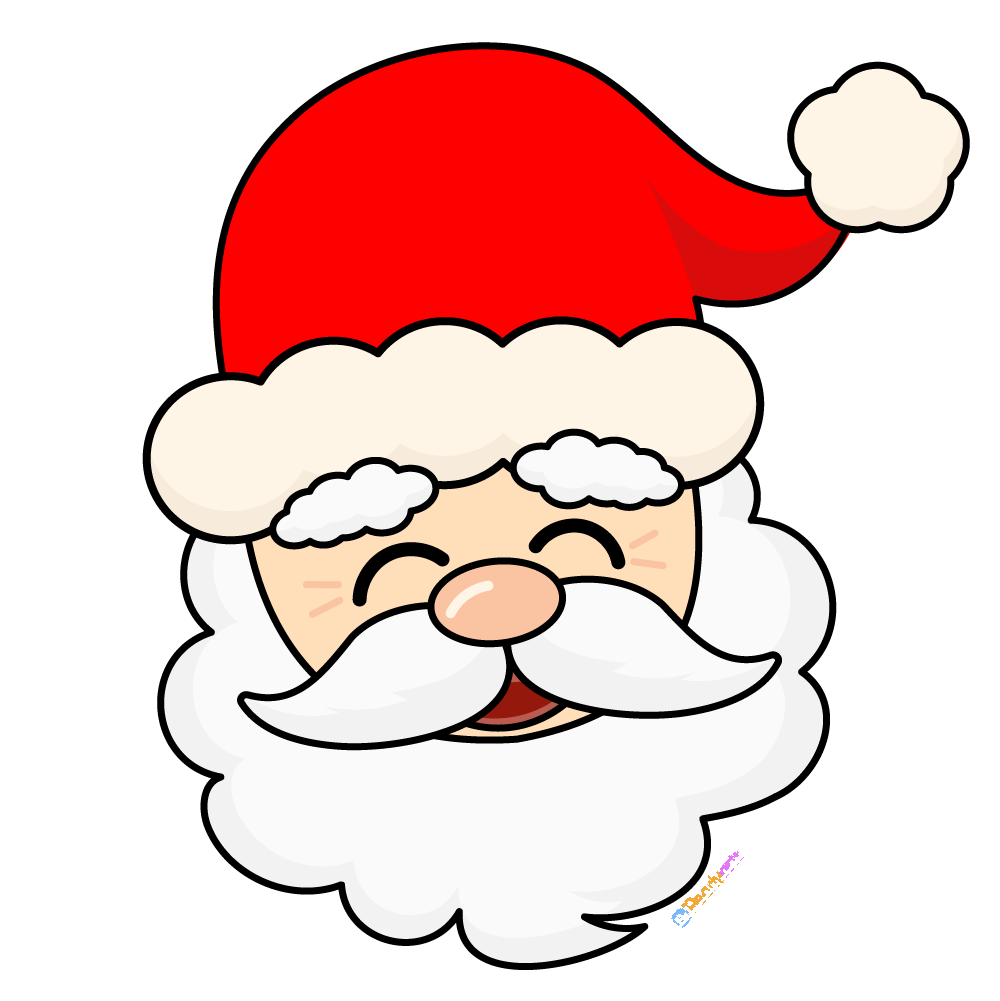 Santa Claus Face Clipart with outline WM | Pearly Arts