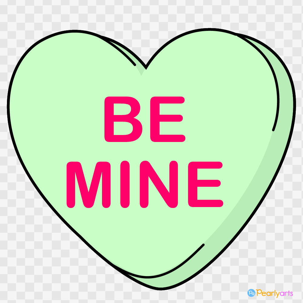 Conversation Heart Be Mine Clipart with outline WM | Pearly Arts