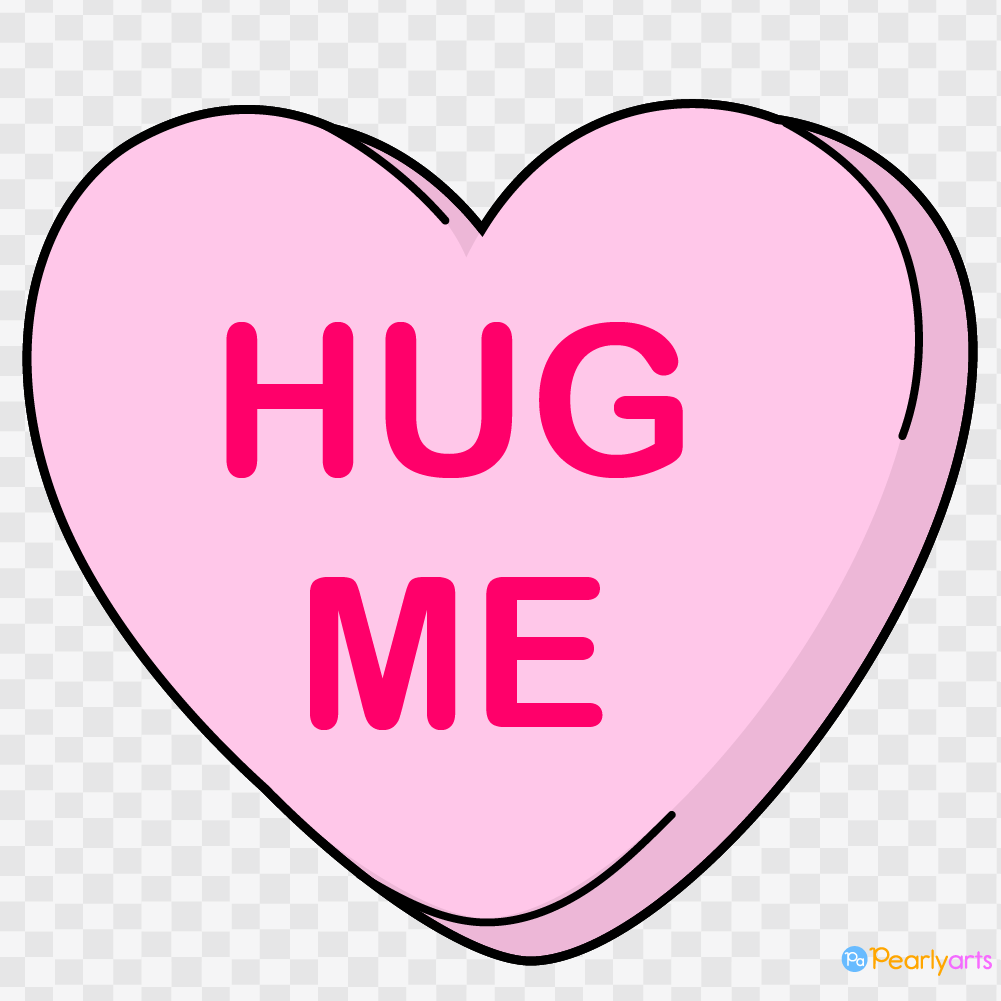 FREE Conversation Heart Hug me Clipart with outline WM | Pearly Arts