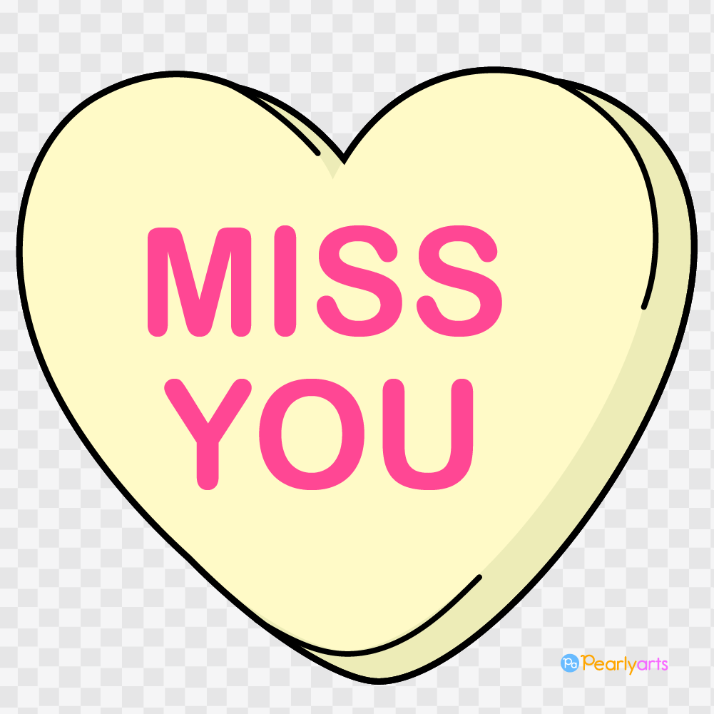 FREE Conversation Heart Miss You Clipart with outline WM | Pearly Arts