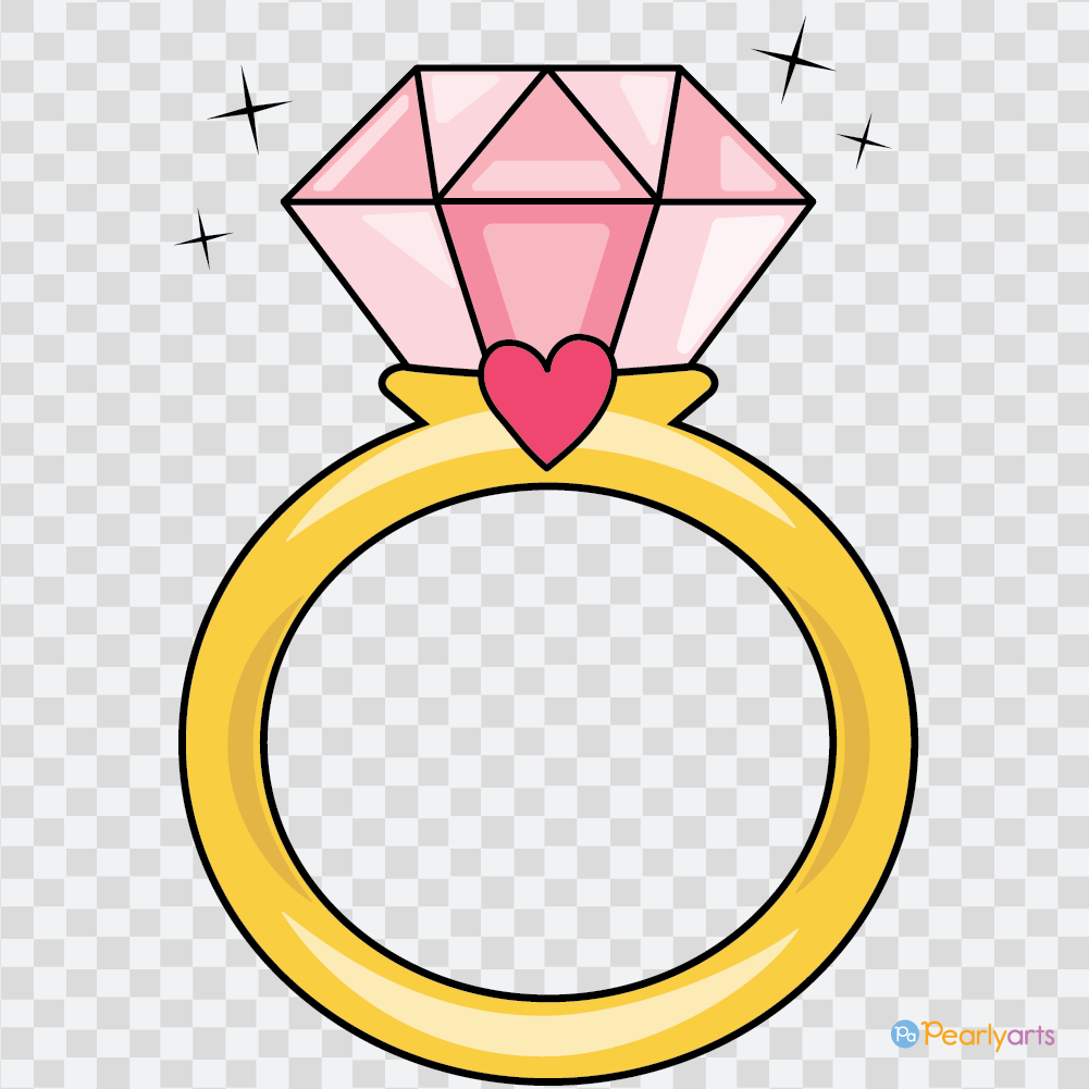 Pink Diamond Ring Clipart with outline WM | Pearly Arts
