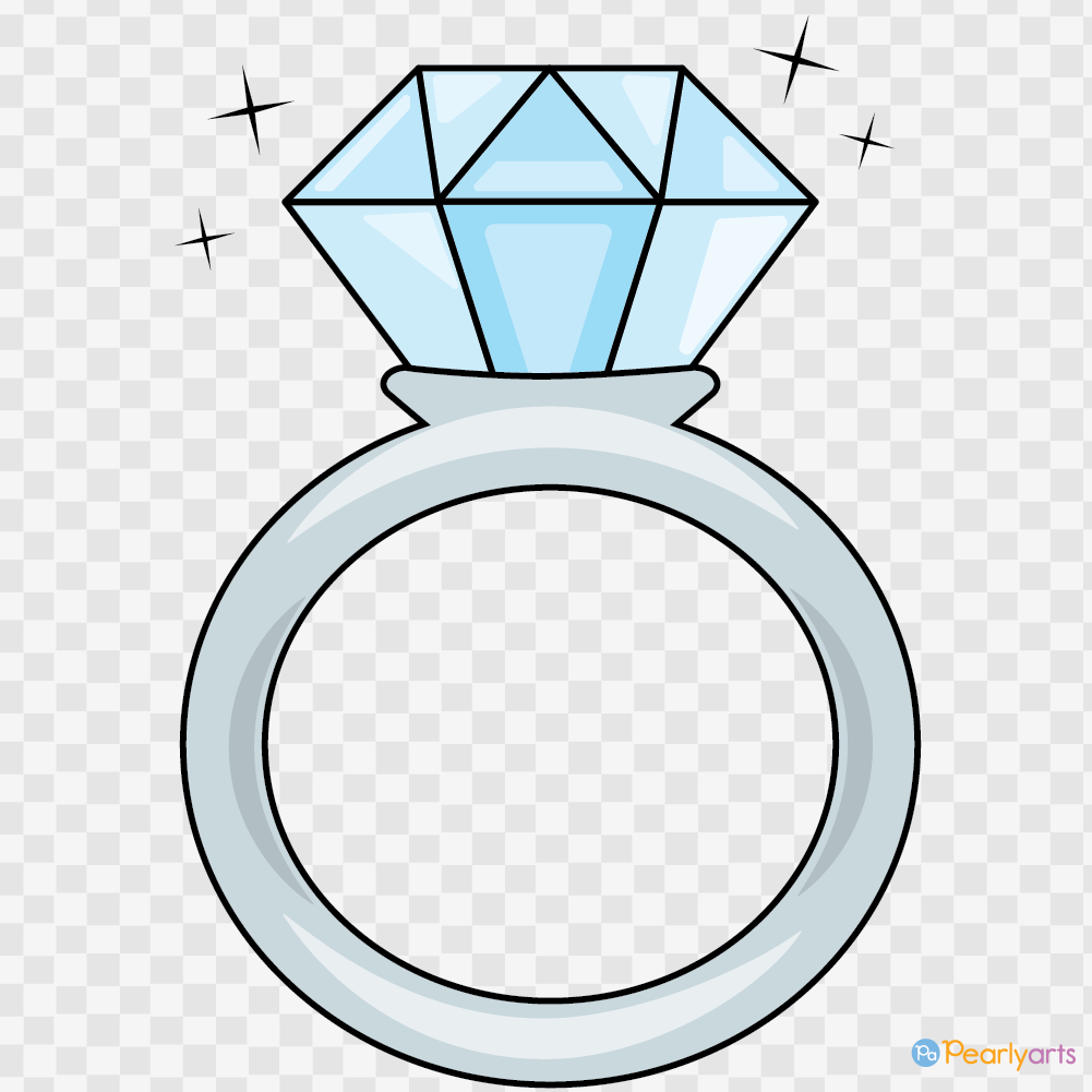 White Gold Diamond Ring Clipart with outline WM | Pearly Arts