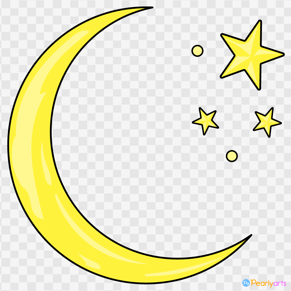 FREE Moon and Stars Clipart with outline WM | Pearly Arts