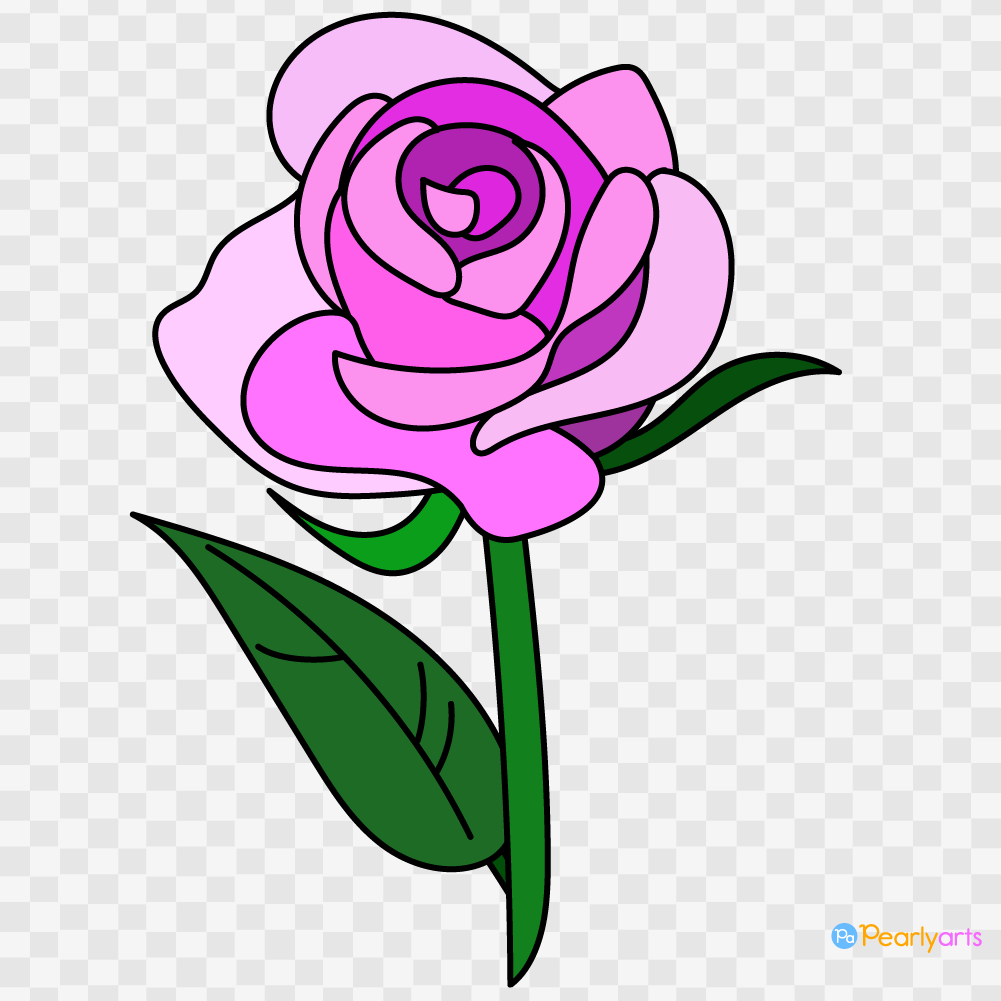 FREE Pink Rose Clipart with outline WM | Pearly Arts