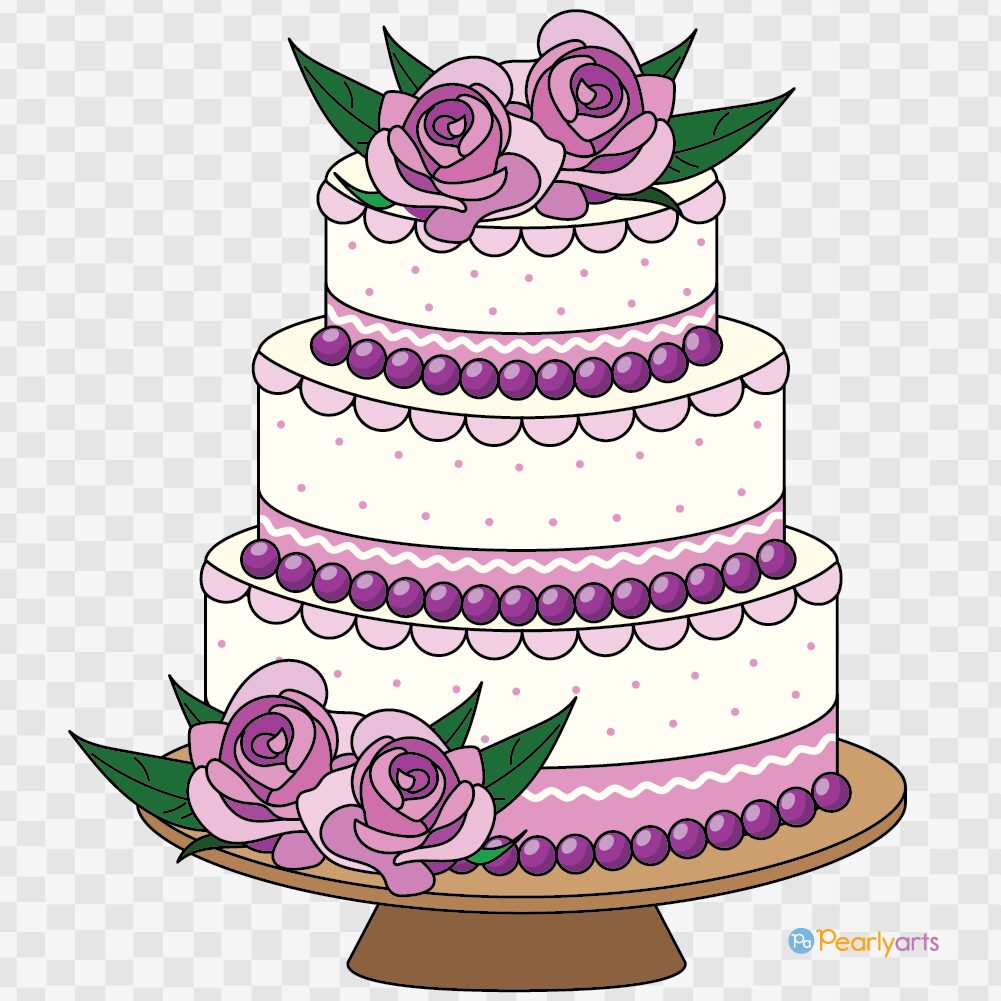 FREE Wedding Cake Clipart with outline WM | Pearly Arts