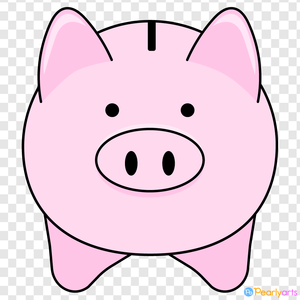 FREE Piggy Bank Clipart front with outline WM | Pearly Arts