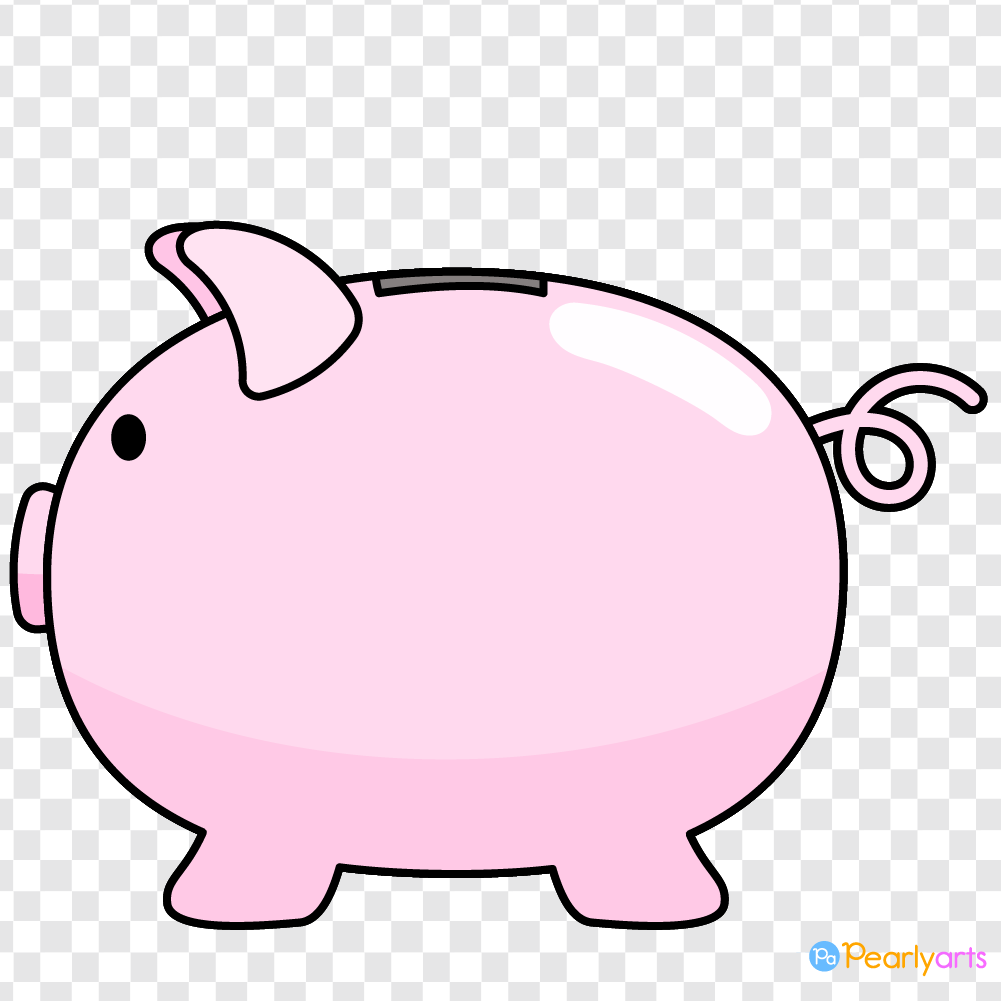 FREE Piggy Bank Clipart side with outline wm | Pearly Arts