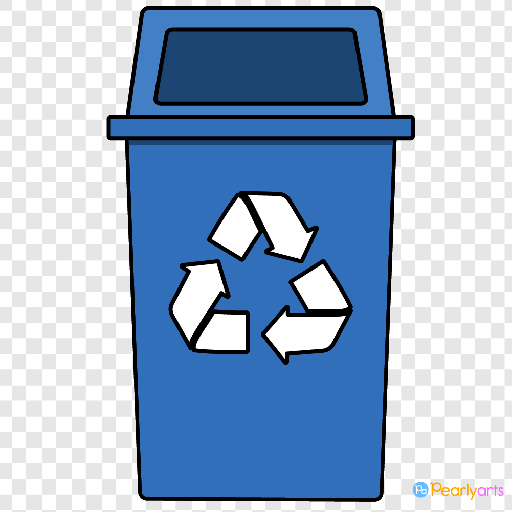 FREE Blue Recycle Bin Clipart with outline WM | Pearly Arts